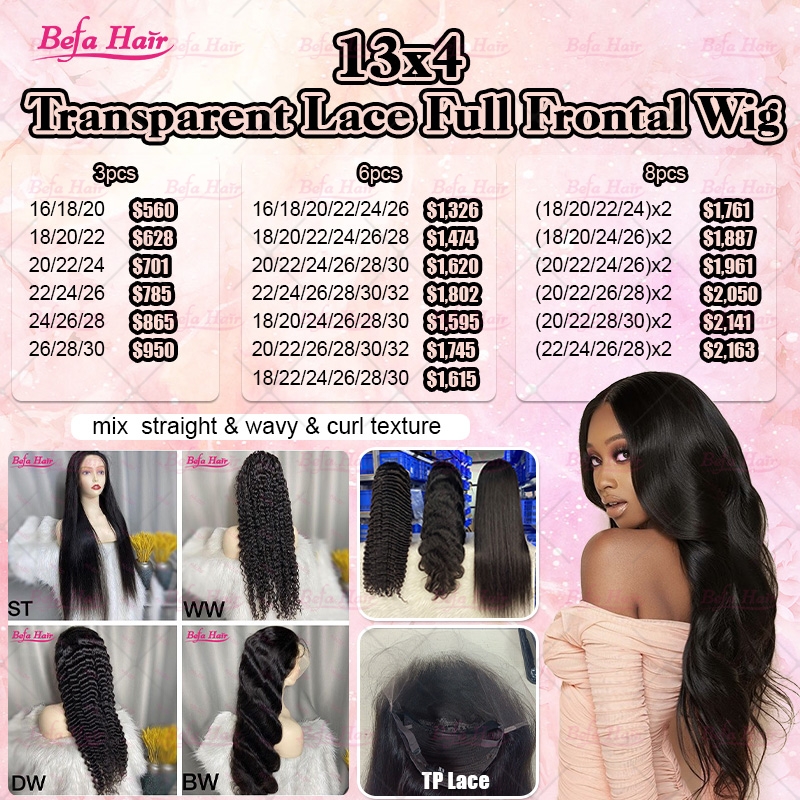 Wholesale 13x4 Transparent Lace Full Frontal Wigs Package